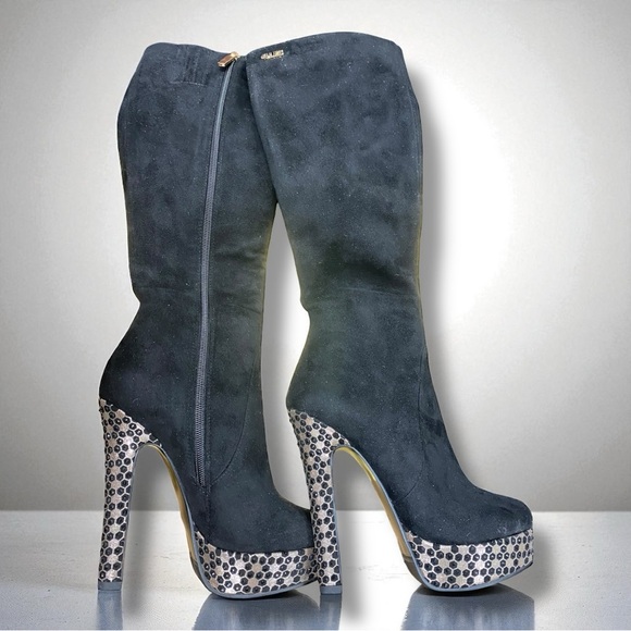 S.E.Lena Shoes - Elegant S.E.Lena Black Suede High Heel Platform Knee High Boots Size 35 (5)